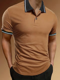 Casual V Neck Graphic Button Up Polo Shirts, Short Sleeves Comfortable Pullover Tops, Men's Summer Clothing