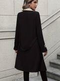 Button Front Notched Collar Coat, Casual Long Sleeve Mid Length Outerwear, Women's Clothing