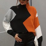 gbolsos  Color Block Turtle Neck Sweater, Casual Long Sleeve Sweater For Fall & Winter, Women's Clothing