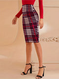 Plaid Print High Waist Skirts, Casual Slim Bag Hip Skirts For Spring & Summer, Women's Clothing