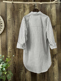 Gingham Print Shirt, Casual Button Front Long Sleeve Hem Acr Shirt With A Collar, Women's Clothing