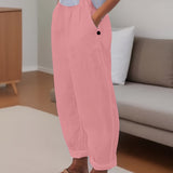 Minimalist Solid Versatile Pants, Casual Wide Leg Elastic Waist Summer Pants, Women's Clothing