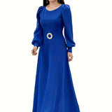 gbolsos  Solid Color Abayas Dress, Casual Long Sleeve Abayas Dress For Spring & Fall, Women's Clothing