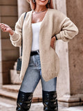 gbolsos   Plus Size Casual Cardigan, Women's Plus Plain Long Sleeve Open Front High Stretch Cardigan