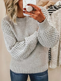 Solid Crew Neck Chunky Knit Sweater, Casual Long Sleeve Loose Pullover Sweater, Women's Clothing