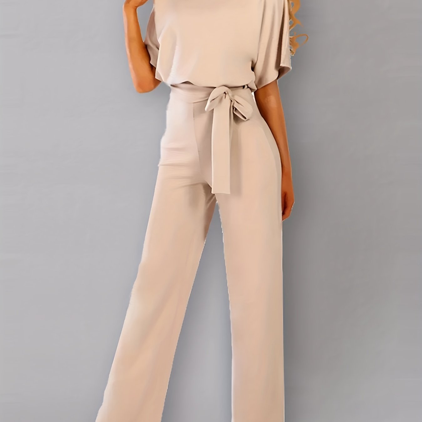 kkboxly  Batwing Sleeve Belted Jumpsuit, Solid Casual Jumpsuit, Women's Clothing