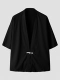 gbolsos  Casual Men's Kimono Jacket With Embroidery - Short Sleeve Open Front Coat