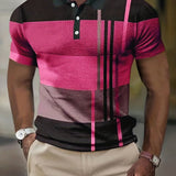 Men's Color Block Stripe Comfy Trendy Polo Shirt For Summer