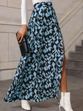 Allover Print High Waist Skirt, Casual Split Thigh Maxi Skirt, Women's Clothing