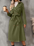 gbolsos Double Breasted Belted Trench Coat, Vintage Solid Lapel Drop Shoulder Overcoat, Women's Clothing