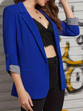 gbolsos  V-neck Pocket Basic Blazer Coat, Casual Long Sleeve Fashion Loose Blazer Outerwear, Women's Clothing