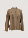 gbolsos  Shawl Collar Solid Blazer, Casual Long Sleeve Open Front Outerwear, Women's Clothing