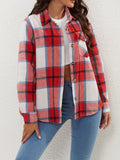 Plaid Print Flap Pocket Shirt, Versatile Long Sleeve Single Breasted Shirt, Women's Clothing