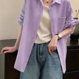 gbolsos  Drop Shoulder Button Front Shirt, Casual Long Sleeve Shirt For Spring & Fall, Women's Clothing