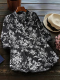 Floral Print Button Front Blouse, Casual Long Sleeve Blouse For Spring & Fall, Women's Clothing