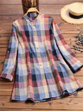 gbolsos  Plaid Print Button Front Shirt, Casual Long Sleeve Shirt, Women's Clothing