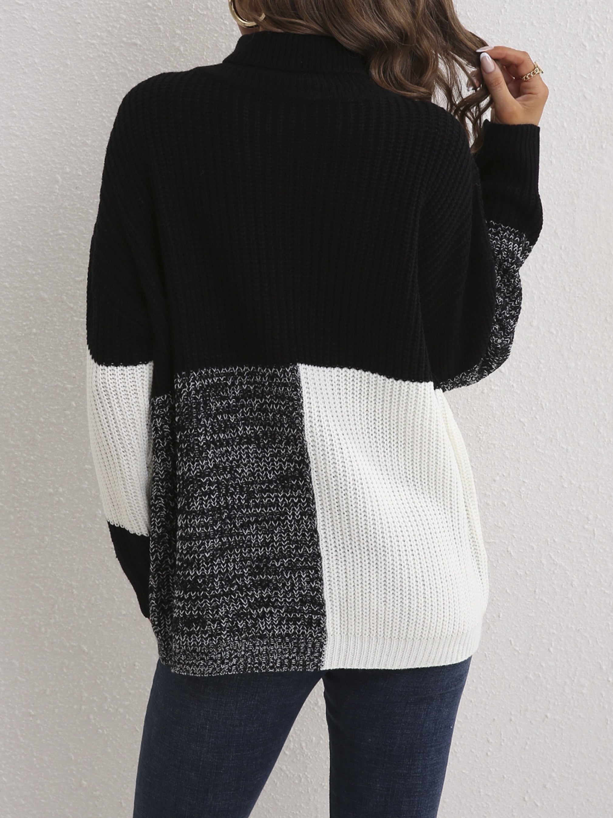 Color Block Drop Shoulder Sweater, Long Sleeve Casual Sweater For Fall & Winter, Women's Clothing