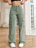 Washed Flap Pockets Cargo Pants, Loose Fit Y2K & Kpop Style Straight Jeans, Women's Denim Jeans & Clothing