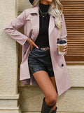 Double Breasted Trench Coat, Casual Solid Long Sleeve Overcoat, Women's Clothing