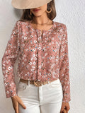 gbolsos  Floral Print Notched Neck Blouse, Casual Long Sleeve Versatile Blouse, Women's Clothing