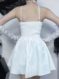 gbolsos  Bandage A Line Dress, Elegant Spaghetti Strap Solid Dress, Women's Clothing