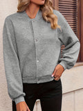 Solid Button Front Bomber Jacket, Casual Long Sleeve Outwear For Spring & Fall, Women's Clothing