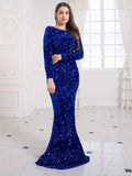 Contrast Sequin Mermaid Hem Dress, Elegant Long Sleeve Evening Party Dress, Women's Clothing