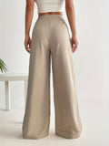 gbolsos  Solid High Waist Pants, Casual Wide Leg Ruched Pants, Women's Clothing