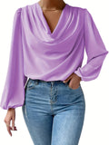 gbolsos  Long Sleeve Cowl Neck Blouse, Solid Casual Top For Fall & Spring, Women's Clothing