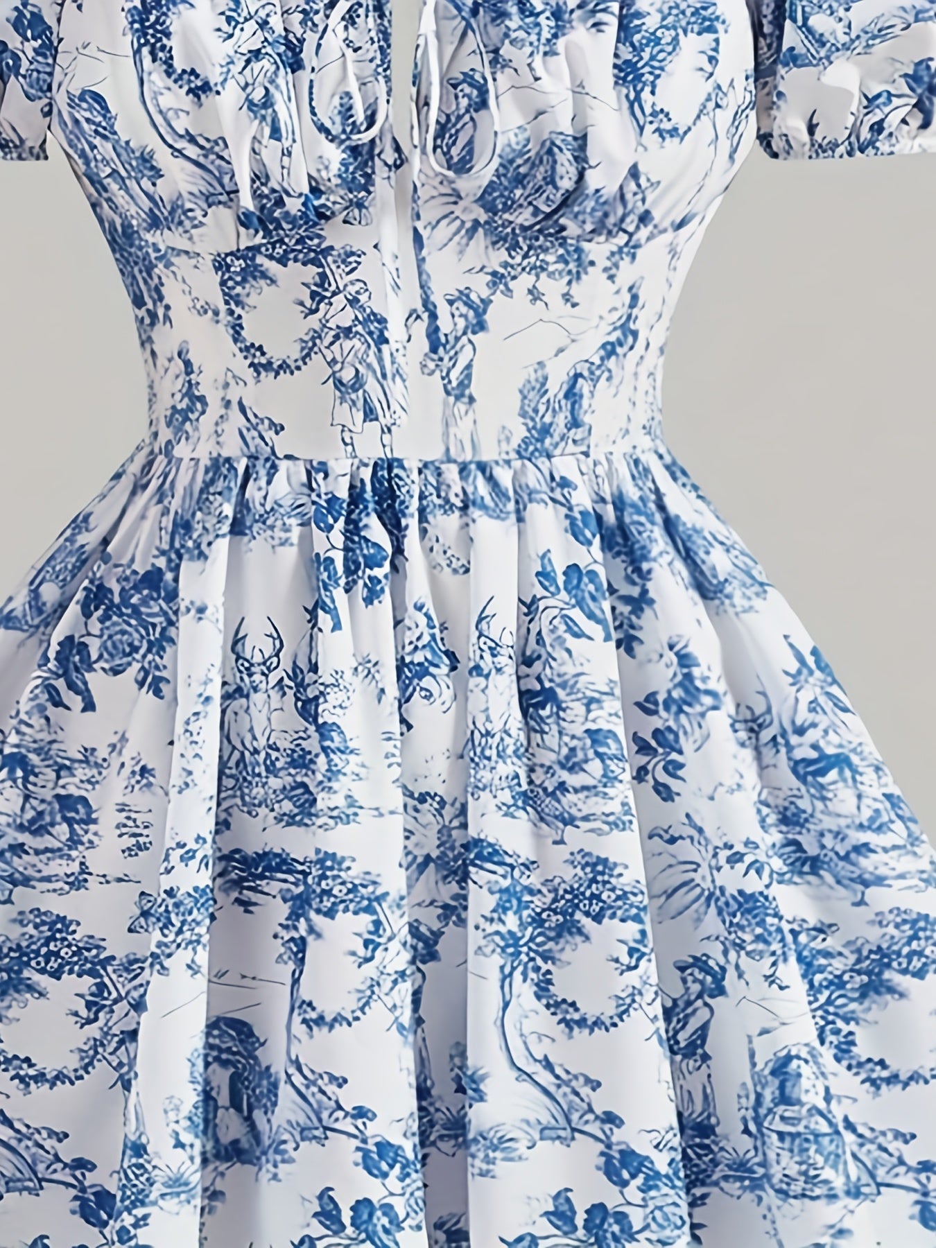gbolsos  Allover Print Puff Sleeve Dress, Elegant Aline Square Neck Ruffle Hem Dress, Women's Clothing