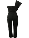 gbolsos  Sequin One Shoulder Jumpsuit, Party Solid Tie Waist Long Length Slim Jumpsuit, Women's Clothing