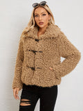 Solid Button Front Teddy Coat, Versatile Faux Fur Thermal Winter Coat, Women's Clothing