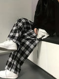 gbolsos  Plaid Drawstring Straight Leg Pants, Casual Loose Pants For Spring & Fall, Women's Clothing