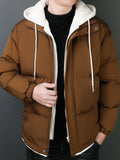 Men's Hooded Padded Jacket, Men Casual Fake Two Piece Padded Coat Windbreaker Zipper For Men Winter