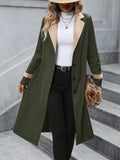 Button Front Notched Collar Coat, Casual Long Sleeve Mid Length Outerwear, Women's Clothing