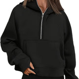 gbolsos  Solid Kangaroo Pocket Hoodie, Casual Zip Front Long Sleeve Hoodies Sweatshirt, Women's Clothing