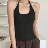 gbolsos  Ribbed Halter Top, Sleeveless Y2K Casual Top For Summer & Spring, Women's Clothing