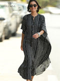 Bohemian Striped Elegant Beach Dress, Casual Every Day Vacation Dress For Spring & Summer, Women's Clothing