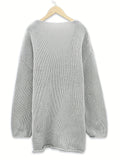 gbolsos   Plus Size Casual Sweater, Women's Plus Solid Long Sleeve V Neck Oversized Jumper