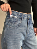 gbolsos  Loose Fit Washed Straight Jeans, Slant Pockets Non-Stretch Casual Denim Pants, Women's Denim Jeans & Clothing