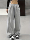 gbolsos  Solid Comfy Wide Leg Pants, Casual Elastic Waist Loose Pants With Pocket, Women's Clothing