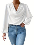 gbolsos  Long Sleeve Cowl Neck Blouse, Solid Casual Top For Fall & Spring, Women's Clothing