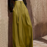 High Waist Wide Leg Pants, Elegant Solid Pants For Spring & Fall, Women's Clothing