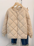 Button Front Puffy Coat, Long Sleeve Slant Pockets Outerwear For Fall & Winter, Women's Clothing