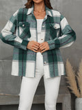 Gingham Long Sleeve Casual Business Blouse, Laid Pockets Coat Button Down Blouse, Elegant & Stylish Tops For Office & Work, Women's Clothing