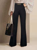 gbolsos  Solid High Waist Pants Elegant Flare Leg Pants, Women's Clothing