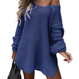 Solid Sweater Dress, Casual V Neck Long Sleeve Versatile Dress, Women's Clothing