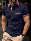 Men's Causal V-neck Button Up Short Sleeve Pockets Polo Shirts Men's Comfortable Tops For Summer