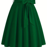 Retro A-line Skirt, Bowknot Front Skirt For Party, Performance, Every Day, Women's Clothing