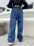 gbolsos  Girls Elastic Waist Baggy Denim Pants, Relaxed Fit Wide Leg Jeans Casual & Versatile For All Seasons